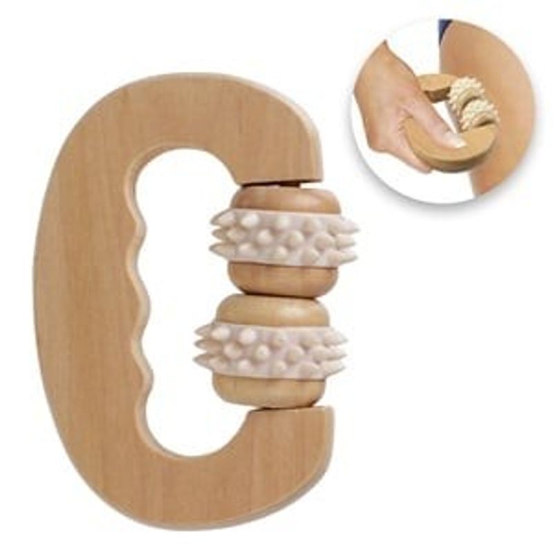 Carti si Birotica - Birotica - Instrumente de scris - Markere si carioci - Roller de masaj cu maner din lemn natural, 11x8 cm - Infinity.ro