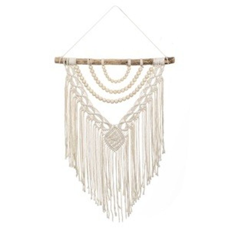 Casa si Gradina - Decoratiuni - DIY - Sabloane decorative pereti - Macrame de Perete Ecru din Bumbac cu Franjuri - Decorare Boho - Infinity.ro