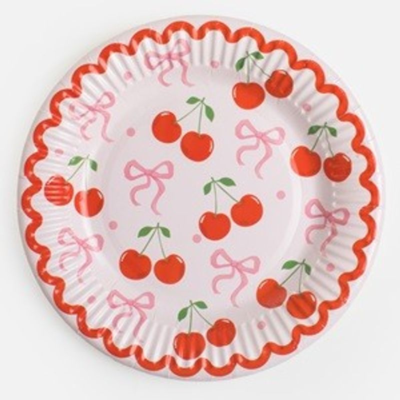 Casa si Gradina - Decoratiuni - Decoratiuni petrecere - Vesela pentru petrecere - Farfurii de hartie pentru petrecere, cu model cirese, 23 cm, 12 bucati - Infinity.ro