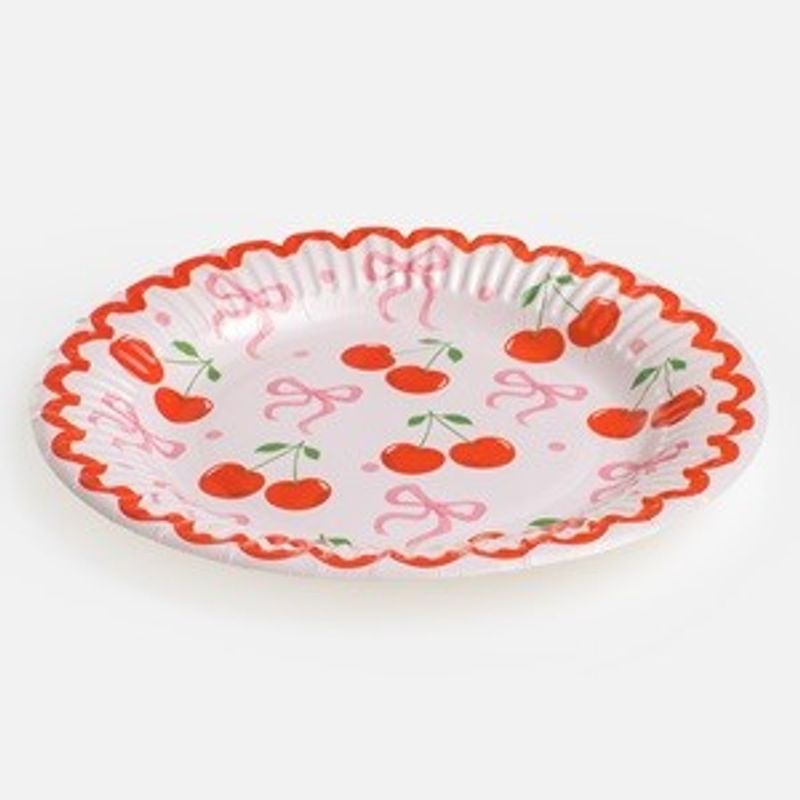Casa si Gradina - Decoratiuni - Decoratiuni petrecere - Vesela pentru petrecere - Farfurii de hartie pentru petrecere, cu model cirese, 23 cm, 12 bucati - Infinity.ro