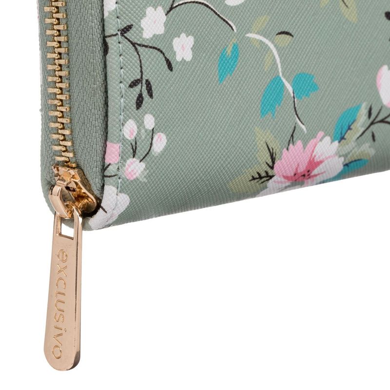 Fashion, accesorii si bijuterii - Femei - Accesorii femei - Portofele femei - Portofel Mini Floral Verde Menta cu Detalii Aurii pentru Femei - Infinity.ro