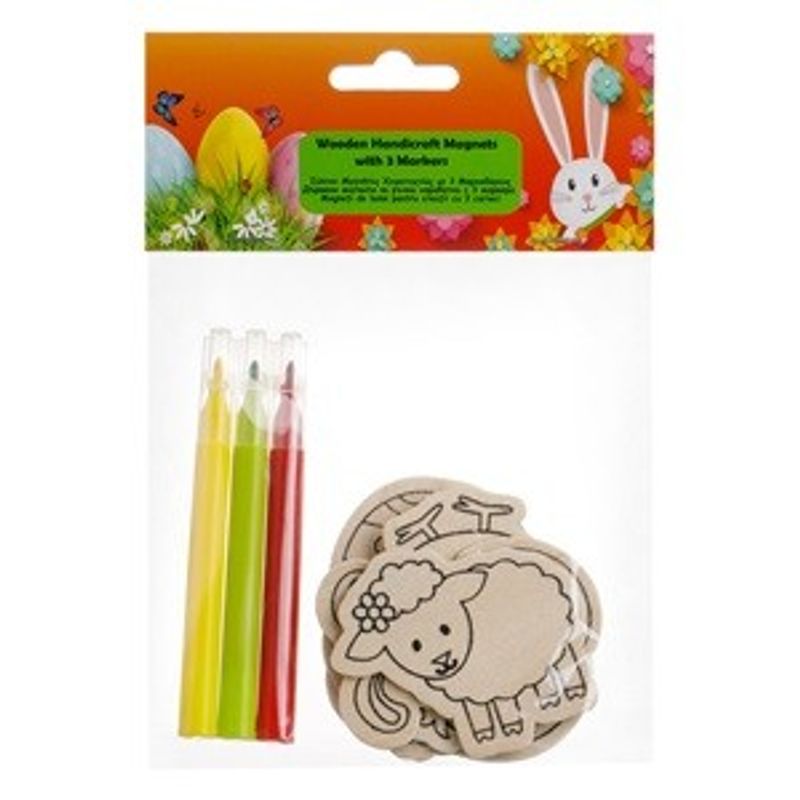 Jucarii, Copii si Bebe - Jucarii si jocuri - Figurine - Set Creativ cu 6 Figurine de Paste cu Magnet si 3 Carioci - Infinity.ro