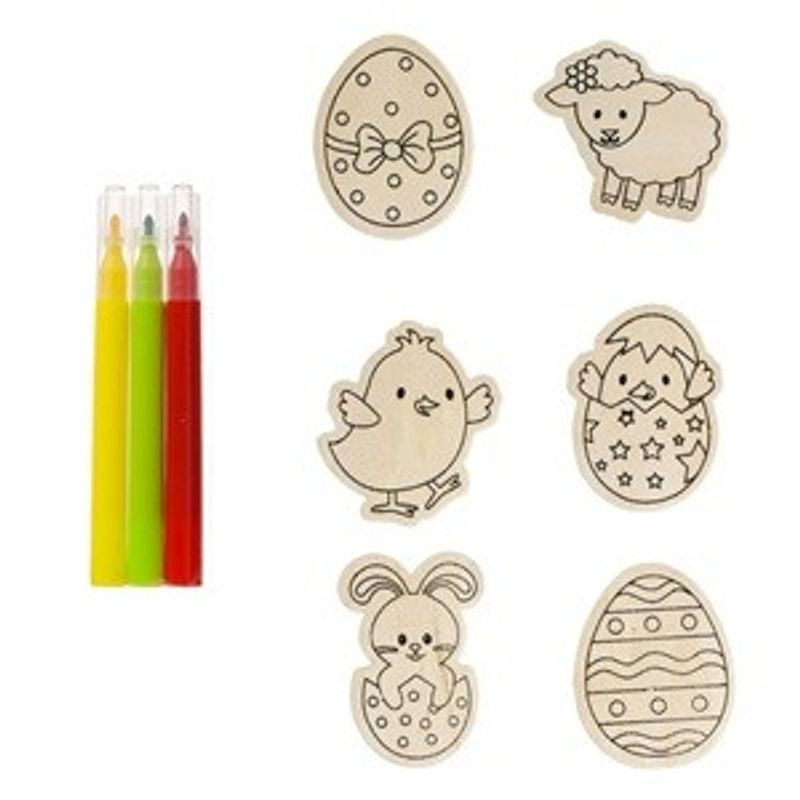 Jucarii, Copii si Bebe - Jucarii si jocuri - Figurine - Set Creativ cu 6 Figurine de Paste cu Magnet si 3 Carioci - Infinity.ro