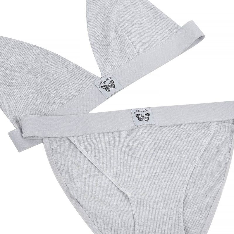Fashion, accesorii si bijuterii - Femei - Lenjerie si pijamale femei - Pijamale femei - Set Lenjerie Copii, Ribbed, 2 Piese, Culoare Gri, Patch Fluture - Infinity.ro