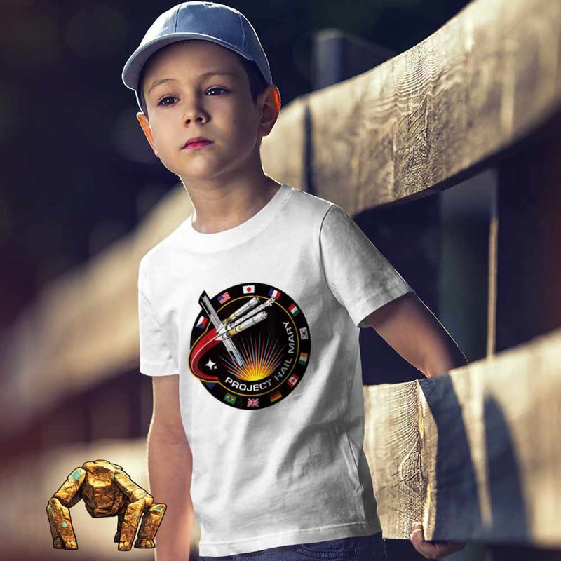 Fashion, accesorii si bijuterii - Copii - Imbracaminte copii - Tricouri copii - Tricou Copii Baieti Project Hail Mary Spaceship Mission Badge, alb, marime M Copii - Infinity.ro