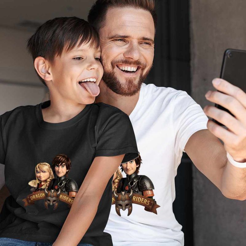 Fashion, accesorii si bijuterii - Copii - Imbracaminte copii - Tricouri copii - Tricou Copii Baieti Dragon Riders Hiccup Astrid How to train your dragon, alb, marime S Copii - Infinity.ro