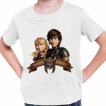Fashion, accesorii si bijuterii - Copii - Imbracaminte copii - Tricouri copii - Tricou Copii Baieti Dragon Riders Hiccup Astrid How to train your dragon, alb, marime S Copii - Infinity.ro