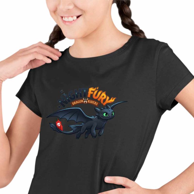 Fashion, accesorii si bijuterii - Copii - Imbracaminte copii - Tricouri copii - Tricou Copii Fete Night Fury Toothless How to train your dragon, negru, marime XL Copii - Infinity.ro
