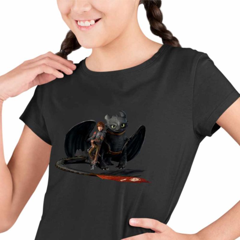 Fashion, accesorii si bijuterii - Copii - Imbracaminte copii - Tricouri copii - Tricou Copii Fete Hiccup Toothless How to train your dragon, negru, marime M Copii - Infinity.ro