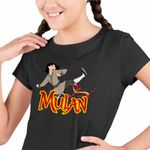 Fashion, accesorii si bijuterii - Copii - Imbracaminte copii - Tricouri copii - Tricou Copii Fete Mulan Mushu Kung Fu, negru, marime XS Copii - Infinity.ro