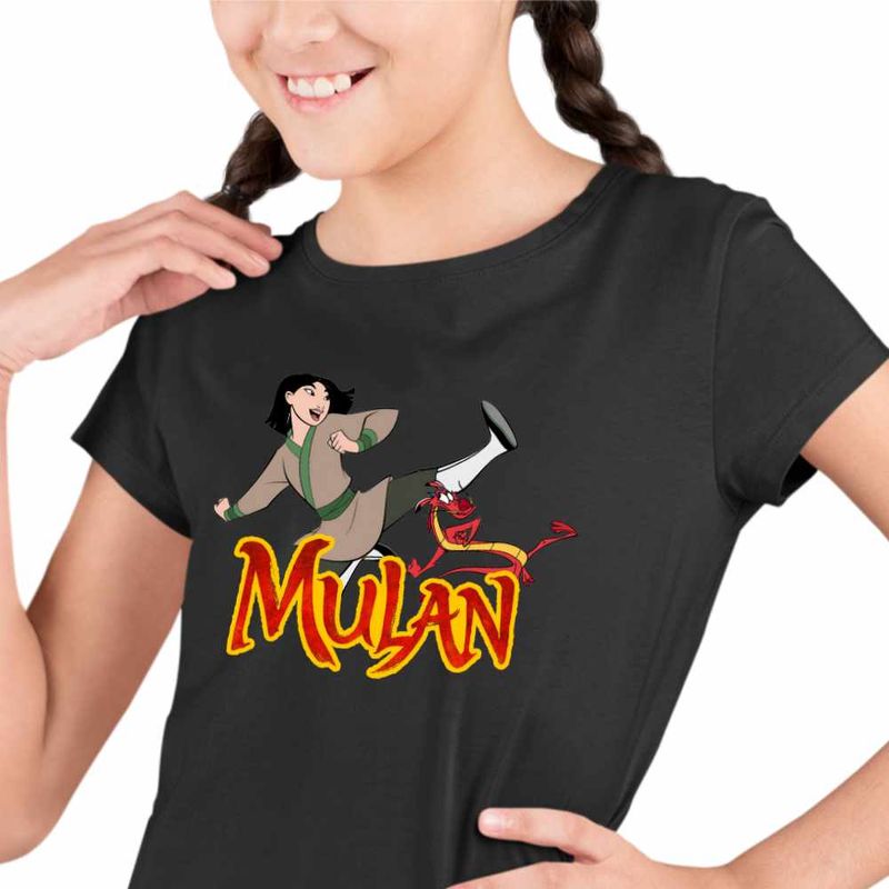 Fashion, accesorii si bijuterii - Copii - Imbracaminte copii - Tricouri copii - Tricou Copii Fete Mulan Mushu Kung Fu, negru, marime XS Copii - Infinity.ro