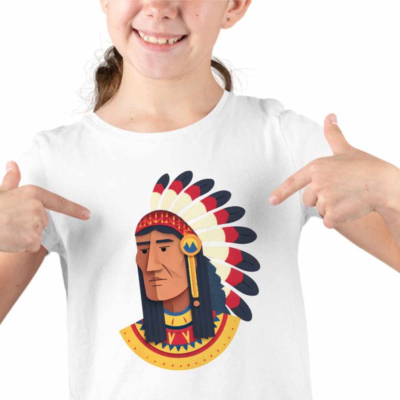 Fashion, accesorii si bijuterii - Copii - Imbracaminte copii - Tricouri copii - Tricou Copii Fete Native American Chief Pene, alb, marime XS Copii - Infinity.ro
