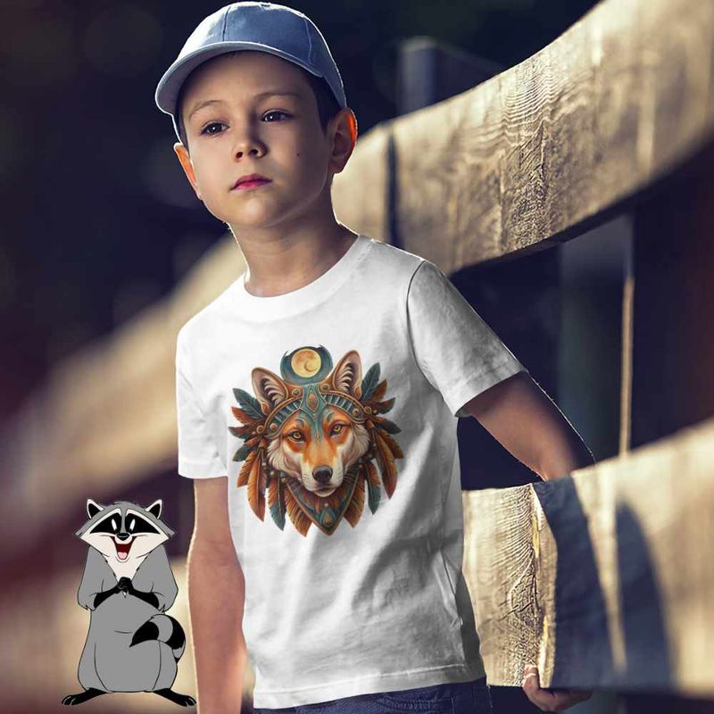 Fashion, accesorii si bijuterii - Copii - Imbracaminte copii - Tricouri copii - Tricou Copii Baieti Lup Mistic Native American, alb, marime S Copii - Infinity.ro