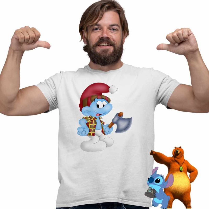 Fashion, accesorii si bijuterii - Barbati - Imbracaminte - Tricouri si bluze barbati - Tricou Barbati Strumf Padurarul, alb, marime 2XL - Infinity.ro