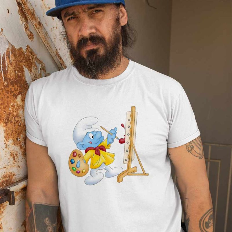 Fashion, accesorii si bijuterii - Barbati - Imbracaminte - Tricouri si bluze barbati - Tricou Barbati Strumf Pictor, alb, marime S - Infinity.ro