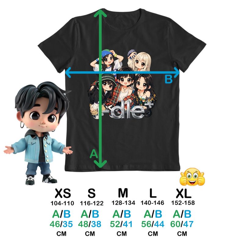 Fashion, accesorii si bijuterii - Copii - Imbracaminte copii - Tricouri copii - Tricou Copii I-dle Kpop Cartoon Idle Merch fete, negru, marime XL Copii - Infinity.ro