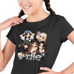 Fashion, accesorii si bijuterii - Copii - Imbracaminte copii - Tricouri copii - Tricou Copii I-dle Kpop Cartoon Idle Merch fete, negru, marime XL Copii - Infinity.ro