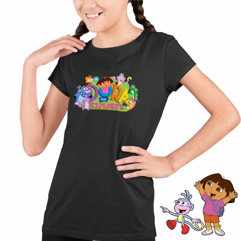 Fashion, accesorii si bijuterii - Copii - Imbracaminte copii - Tricouri copii - Tricou Copii Fete Dora The Explorer Nick Junior, negru, marime L Copii - Infinity.ro