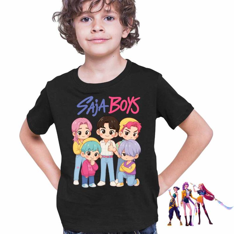 Fashion, accesorii si bijuterii - Copii - Imbracaminte copii - Tricouri copii - Tricou Copii Baieti Huntrix Saja Boys Kpop Demon Hunters CoolTrend, negru, marime XL Copii - Infinity.ro