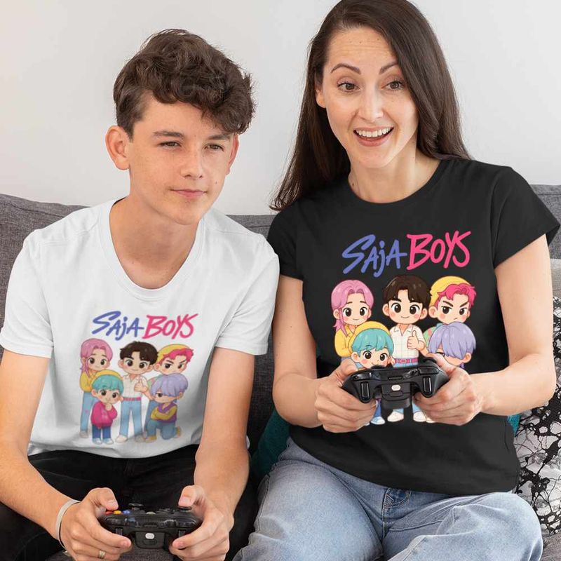 Fashion, accesorii si bijuterii - Copii - Imbracaminte copii - Tricouri copii - Tricou Copii Baieti Huntrix Saja Boys Kpop Demon Hunters CoolTrend, negru, marime XL Copii - Infinity.ro