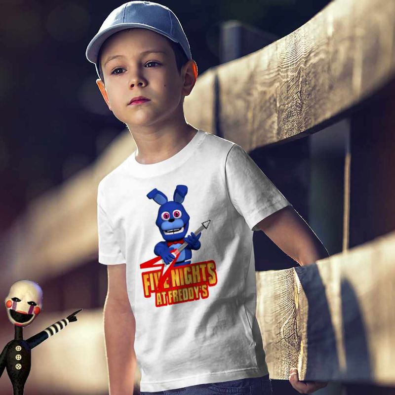 Fashion, accesorii si bijuterii - Copii - Imbracaminte copii - Tricouri copii - Tricou Copii Baieti Fnaf Bonnie Five Nights at Freddy Horror Halloween CoolTrend, alb, marime XS Copii - Infinity.ro