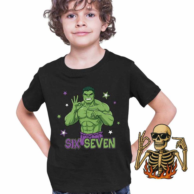 Fashion, accesorii si bijuterii - Copii - Imbracaminte copii - Tricouri copii - Tricou Copii Baieti Six Seven Hulk 67 Marvel Superhero CoolTrend, negru, marime L Copii - Infinity.ro