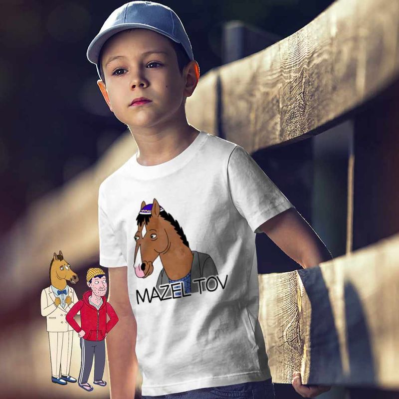 Fashion, accesorii si bijuterii - Copii - Imbracaminte copii - Tricouri copii - Tricou Copii Baieti BoJack Horseman Mazel Tov CoolTrend, alb, marime S Copii - Infinity.ro