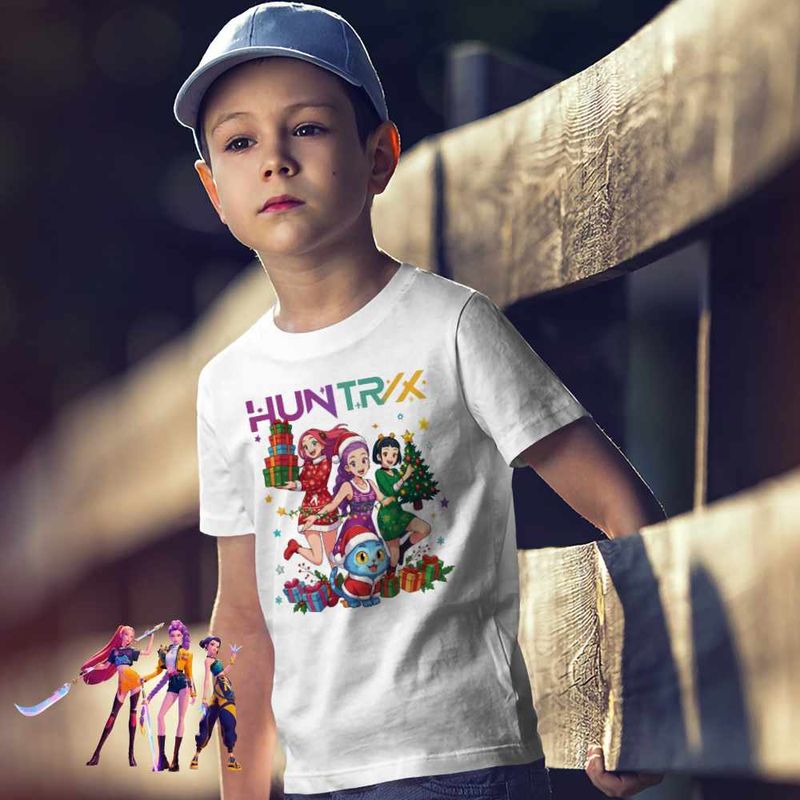 Fashion, accesorii si bijuterii - Copii - Imbracaminte copii - Tricouri copii - Tricou Copii Baieti Huntrix Kpop Craciun CoolTrend, alb, marime M Copii - Infinity.ro