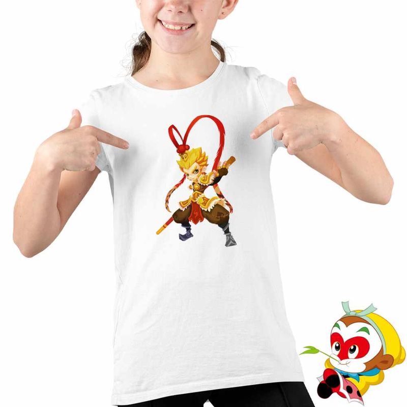 Fashion, accesorii si bijuterii - Copii - Imbracaminte copii - Tricouri copii - Tricou Copii Fete Sun Wukong Monkey King Aventuri, alb, marime S Copii - Infinity.ro