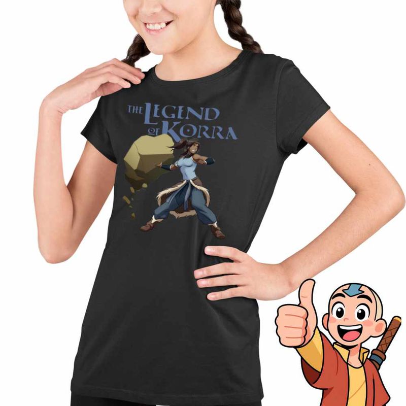 Fashion, accesorii si bijuterii - Copii - Imbracaminte copii - Tricouri copii - Tricou Copii Fete Avatar Korra Maestru Pamantului Airbender, negru, marime XL Copii - Infinity.ro