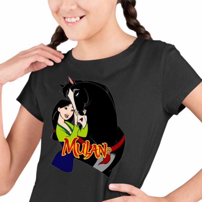 Fashion, accesorii si bijuterii - Copii - Imbracaminte copii - Tricouri copii - Tricou Copii Fete Mulan Khan Cal, negru, marime XL Copii - Infinity.ro