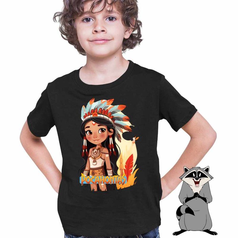 Fashion, accesorii si bijuterii - Copii - Imbracaminte copii - Tricouri copii - Tricou Copii Baieti Native American Pocahontas, negru, marime M Copii - Infinity.ro