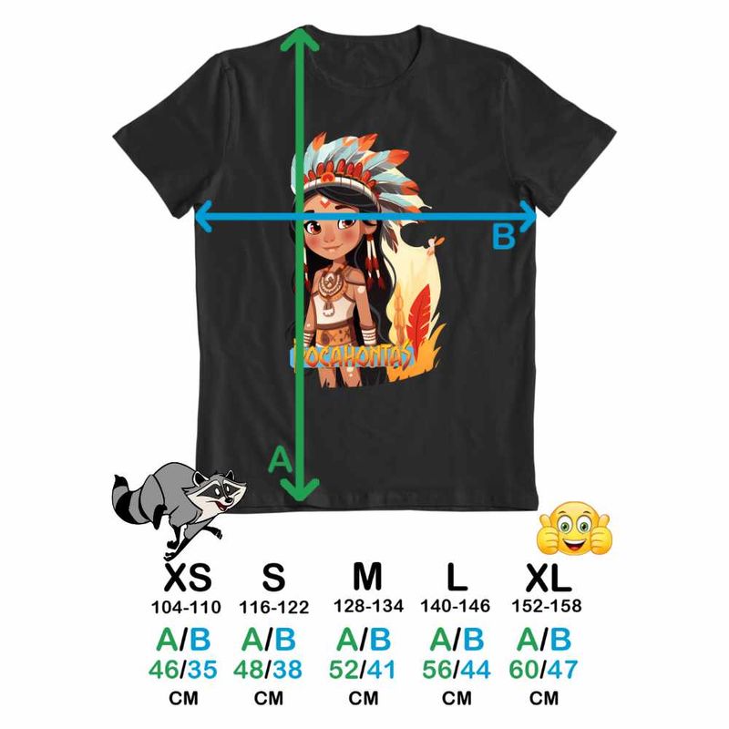 Fashion, accesorii si bijuterii - Copii - Imbracaminte copii - Tricouri copii - Tricou Copii Fete Native American Pocahontas, negru, marime XL Copii - Infinity.ro