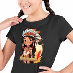 Fashion, accesorii si bijuterii - Copii - Imbracaminte copii - Tricouri copii - Tricou Copii Fete Native American Pocahontas, negru, marime XL Copii - Infinity.ro