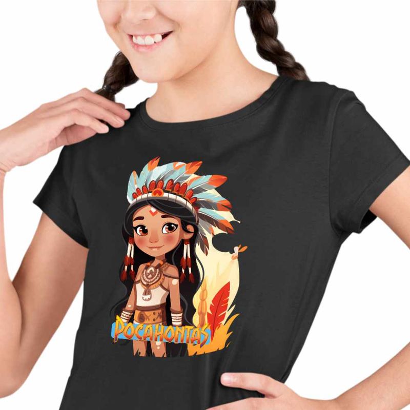 Fashion, accesorii si bijuterii - Copii - Imbracaminte copii - Tricouri copii - Tricou Copii Fete Native American Pocahontas, negru, marime XL Copii - Infinity.ro