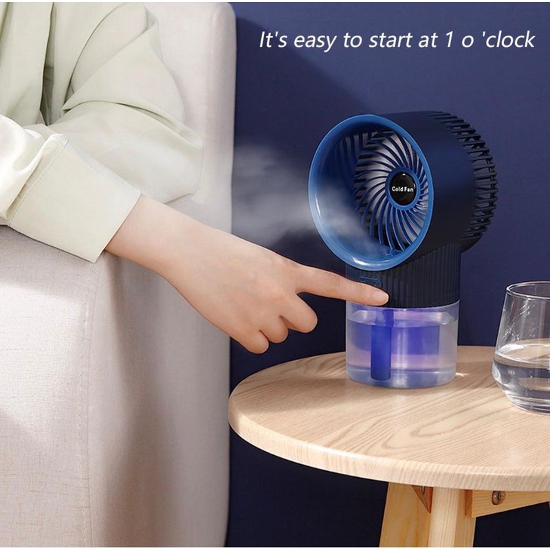 Electronice si Electrocasnice - Climatizare si sisteme de incalzire - Aparate racire aer - Ventilatoare - Ventilator portabil de masa cu umidificare si pulverizare rezervor apa 350 ml 3 viteze alimentare USB albastru - Infinity.ro
