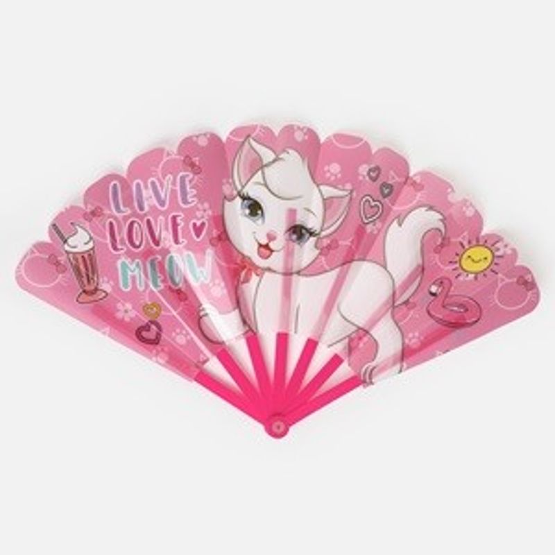 Casa si Gradina - Decoratiuni - Decoratiuni petrecere - Masti si costume carnaval - Evantai pentru copii, roz, cu pisica, 24 cm - Infinity.ro