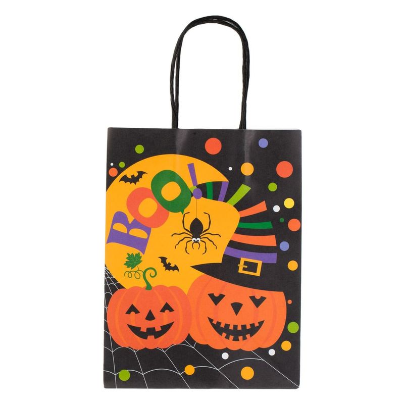 Carti si Birotica - Birotica - Articole ambalare - Sacosa cadou din hartie neagra cu imprimeu Halloween, dovleci si mesaj Boo!, 16x8x21cm - Infinity.ro
