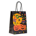 Carti si Birotica - Birotica - Articole ambalare - Sacosa cadou din hartie neagra cu imprimeu Halloween, dovleci si mesaj Boo!, 16x8x21cm - Infinity.ro