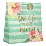 Market - Curatenie si intretinere casa - Produse bucatarie - Pungi si folii alimentare - Sacosa cadou din hartie verde cu dungi aurii si imprimeu cu glitter, 43x16x45 cm - Infinity.ro