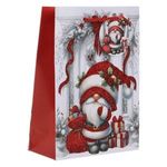 Casa si Gradina - Decoratiuni - Decoratiuni de sezon - Sacosa cadou cu model de Craciun Gnome si glitter rosu, 18x8x24cm - Infinity.ro