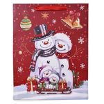 Casa si Gradina - Decoratiuni - Decoratiuni de sezon - Sacosa cadou Craciun cu Om de Zapada, Glitter Holografic, 26x10x32cm, Rosie - Infinity.ro