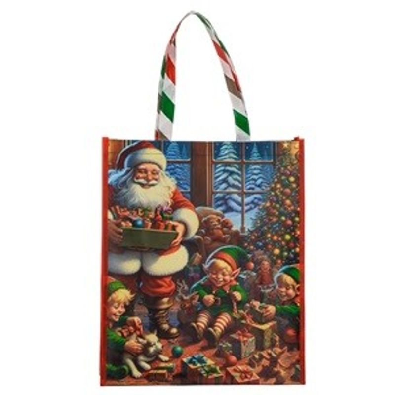 Market - Cadouri - Pungi cadou si accesorii - Sacosa reutilizabila din PP cu model Mos Craciun si spiridusi, 36x15x46cm - Infinity.ro