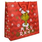 Market - Cadouri - Pungi cadou si accesorii - Sacosa reutilizabila de Craciun din PP, Rosie, cu Model Grinch, 50x20x50cm - Infinity.ro