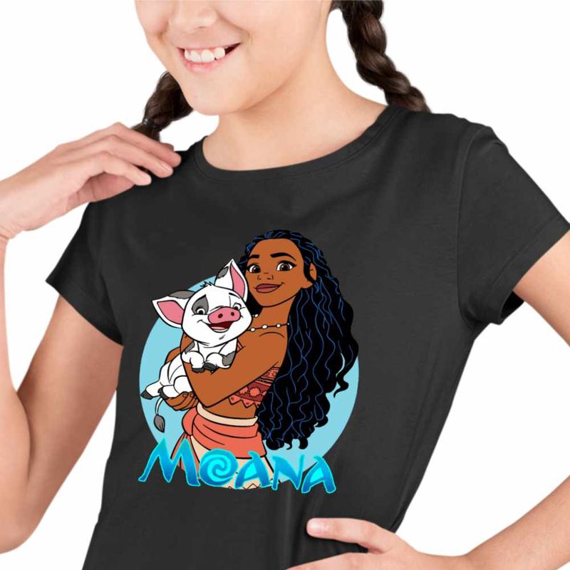 Fashion, accesorii si bijuterii - Copii - Imbracaminte copii - Tricouri copii - Tricou Copii Fete Moana Vaiana Pua, negru, marime XS Copii - Infinity.ro