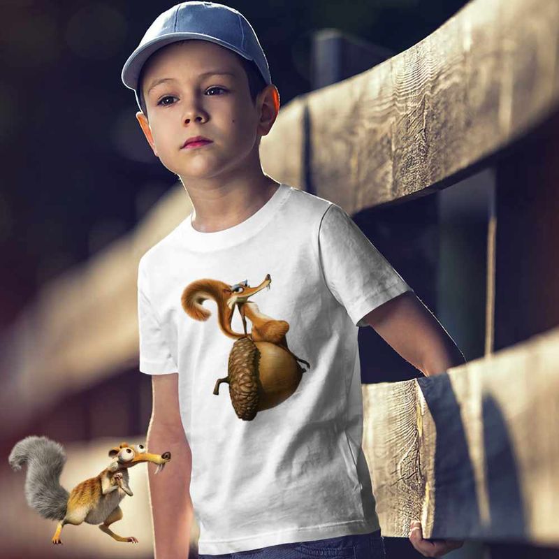 Fashion, accesorii si bijuterii - Copii - Imbracaminte copii - Tricouri copii - Tricou Copii Baieti Ice Age Scratte Veverita, alb, marime M Copii - Infinity.ro