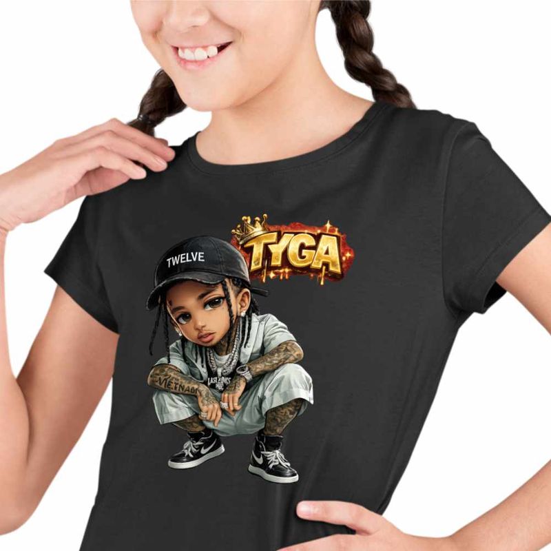 Fashion, accesorii si bijuterii - Copii - Imbracaminte copii - Tricouri copii - Tricou Copii Fete Tyga Hip Hop Party Vibe, negru, marime S Copii - Infinity.ro