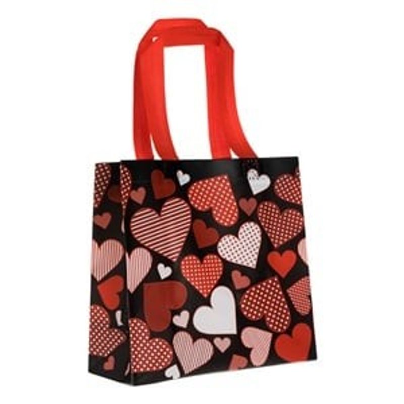 Market - Cadouri - Pungi cadou si accesorii - Sacosa din PP cu Inimi Rosii, Buline si Dungi, 22x10x21.5cm - Infinity.ro