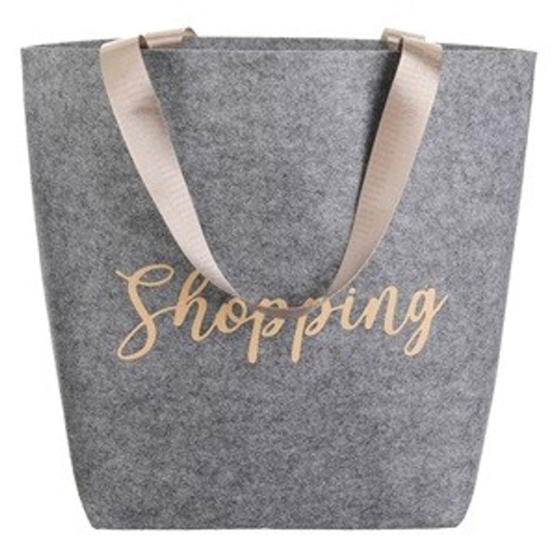 Market - Cadouri - Pungi cadou si accesorii - Sacosa reutilizabila din fetru gri cu manere bej, 29x20x37cm - Infinity.ro