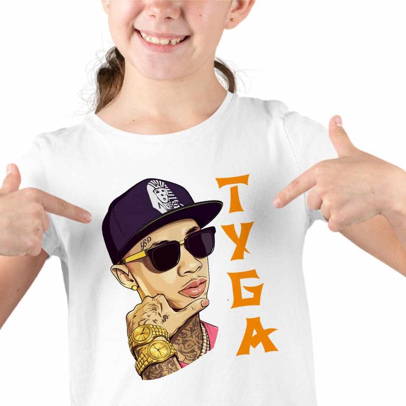 Fashion, accesorii si bijuterii - Copii - Imbracaminte copii - Tricouri copii - Tricou Copii Fete Tyga Ayy Macarena, alb, marime L Copii - Infinity.ro